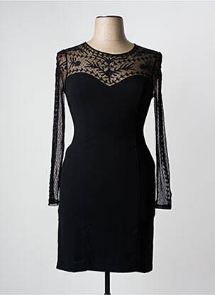 Robe mi-longue manches longues manches longues noir BLANC NATURE femme
