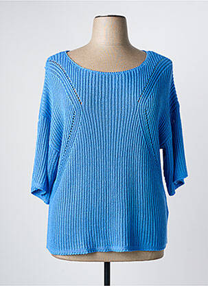 Pull col rond manches 3/4 bleu MARBLE femme