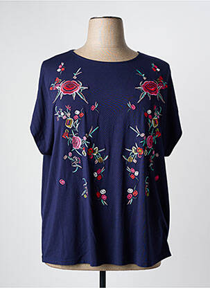 Top coupe fluide manches courtes bleu GRIFFON femme