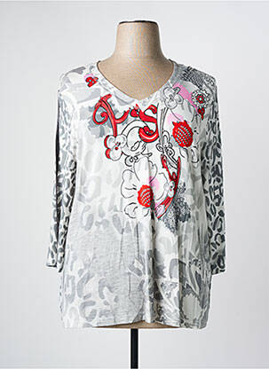 Top imprimé fantaisie manches longues gris FRANK WALDER femme