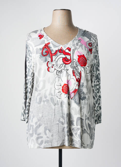 Top imprimé fantaisie manches longues gris FRANK WALDER femme
