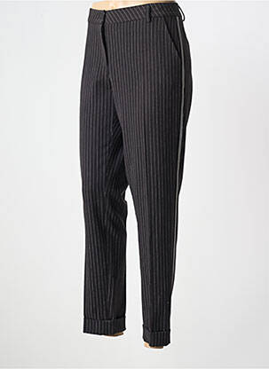 Pantalon chino broderie galons latéraux taille normale noir ANDAMIO femme