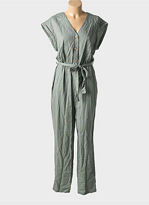 Combi-pantalon tissage crêpe manches courtes vert PIECES femme
