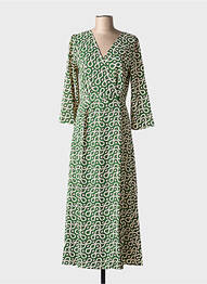 Robe longue imprimé fantaisie manches 3/4 vert LA PETITE ETOILE femme