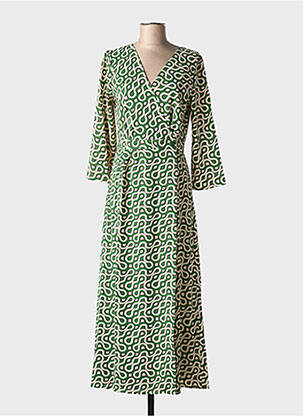 Robe longue imprimé fantaisie manches 3/4 vert LA PETITE ETOILE femme
