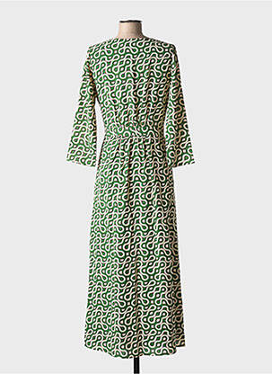 Robe longue imprimé fantaisie manches 3/4 vert LA PETITE ETOILE femme