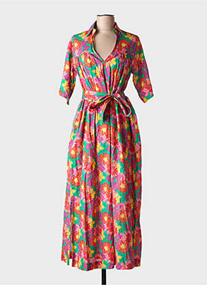 Robe longue imprimé fleurs manches courtes rose CHICOSOLEIL femme