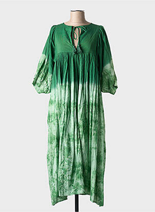 Robe longue tissage popeline manches 3/4 vert CHICOSOLEIL femme