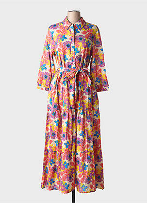 Robe longue imprimé fleurs manches 3/4 jaune CHICOSOLEIL femme