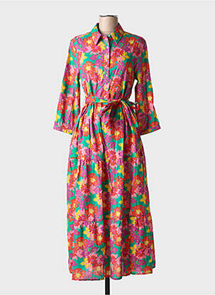 Robe longue imprimé fleurs manches 3/4 rose CHICOSOLEIL femme