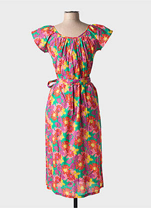 Robe mi-longue imprimé fleurs manches courtes rose CHICOSOLEIL femme