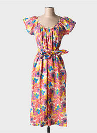 Robe mi-longue imprimé fleurs manches courtes orange CHICOSOLEIL femme