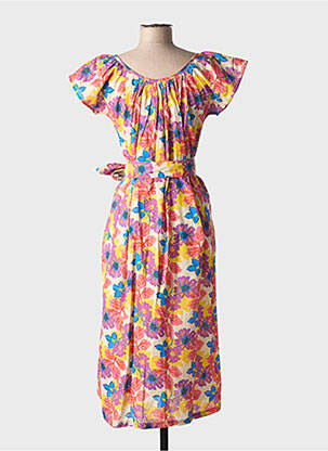 Robe mi-longue imprimé fleurs manches courtes orange CHICOSOLEIL femme