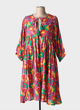 Robe mi-longue imprimé fleurs manches longues rose CHICOSOLEIL femme