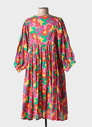 Robe mi-longue imprimé fleurs manches longues rose CHICOSOLEIL femme