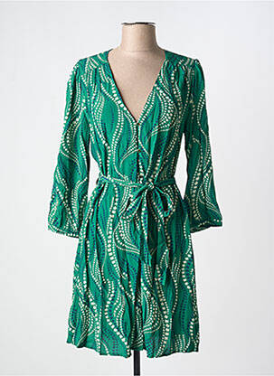 Robe mi-longue imprimé fantaisie manches longues vert LA PETITE ETOILE femme