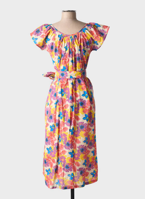 Robe mi-longue imprimé fleurs manches courtes orange CHICOSOLEIL femme