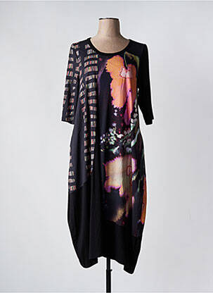 Robe mi-longue manches 3/4 manches 3/4 noir OZAI N KU femme