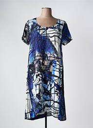 Robe mi-longue imprimé fantaisie manches courtes bleu K-DESIGN femme