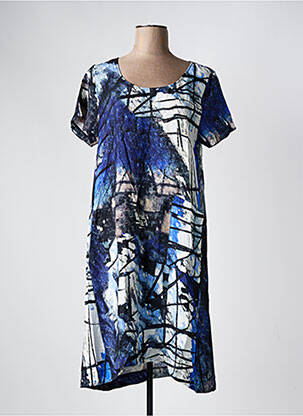 Robe mi-longue imprimé fantaisie manches courtes bleu K-DESIGN femme