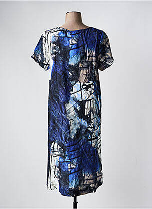 Robe mi-longue imprimé fantaisie manches courtes bleu K-DESIGN femme