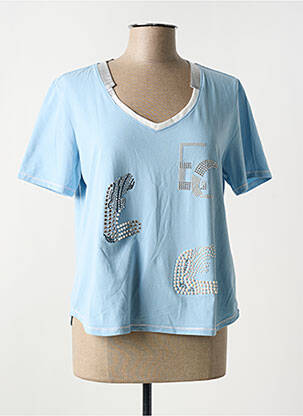 T-shirt sérigraphie avec strass manches courtes bleu ELISA CAVALETTI femme