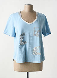 T-shirt sérigraphie avec strass manches courtes bleu ELISA CAVALETTI femme