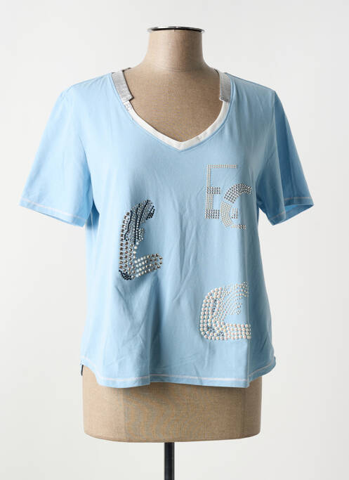 T-shirt sérigraphie avec strass manches courtes bleu ELISA CAVALETTI femme