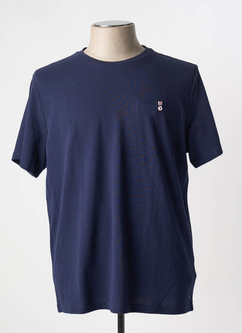 T-shirt broderie manches courtes bleu CAMBRIDGE homme
