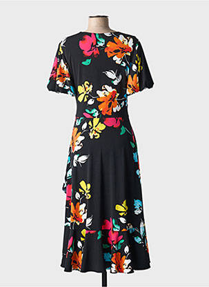 Robe mi-longue imprimé fleurs manches courtes noir JOSEPH RIBKOFF femme