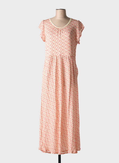 Robe longue imprimé fantaisie manches courtes orange GUITARE femme