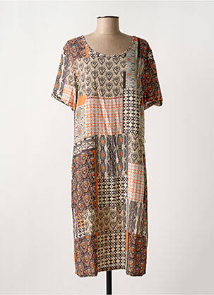 Robe mi-longue imprimé fantaisie manches courtes marron GRIFFON femme