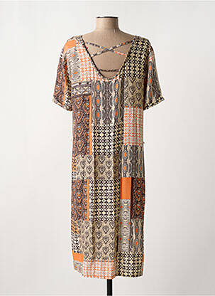 Robe mi-longue imprimé fantaisie manches courtes marron GRIFFON femme