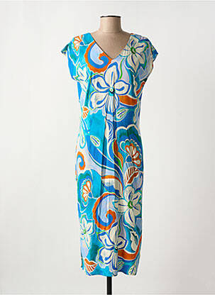 Robe mi-longue imprimé fleurs manches courtes bleu GREGORY PAT femme