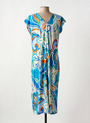 Robe mi-longue imprimé fleurs manches courtes bleu GREGORY PAT femme