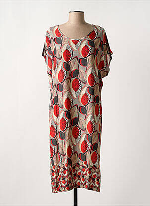 Robe mi-longue imprimé fantaisie manches courtes rouge GRIFFON femme