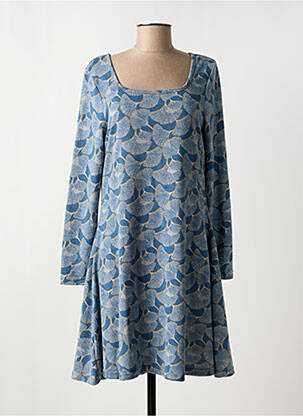 Robe mi-longue coupe évasée manches longues bleu MD'M femme