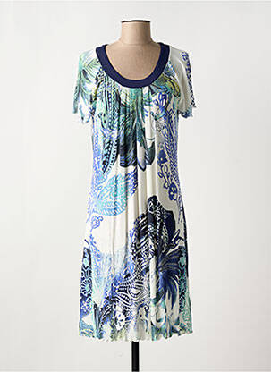Robe mi-longue imprimé fantaisie manches courtes bleu HAJO femme
