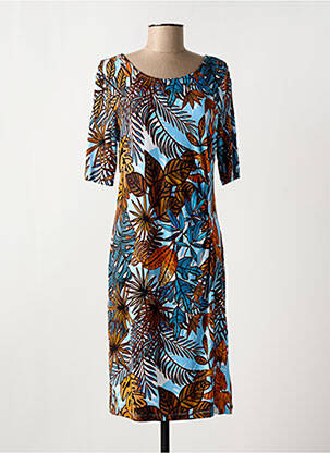 Robe mi-longue imprimé fantaisie manches courtes bleu JOY OF LIFE femme
