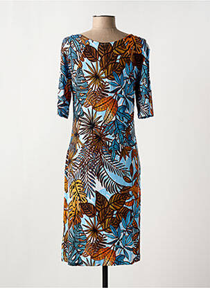 Robe mi-longue imprimé fantaisie manches courtes bleu JOY OF LIFE femme