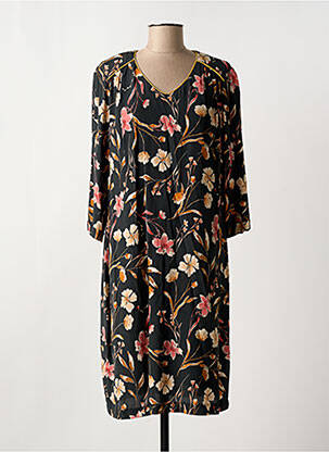 Robe mi-longue imprimé fleurs manches longues noir GRIFFON femme