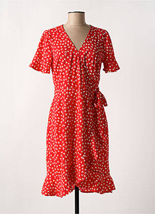 Robe mi-longue imprimé fleurs manches courtes rouge ONLY femme