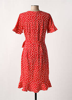 Robe mi-longue imprimé fleurs manches courtes rouge ONLY femme