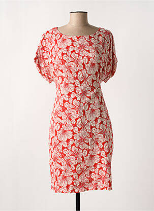 Robe mi-longue imprimé fleurs manches courtes rouge MD'M femme