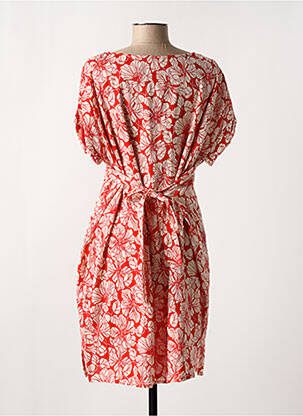 Robe mi-longue imprimé fleurs manches courtes rouge MD'M femme