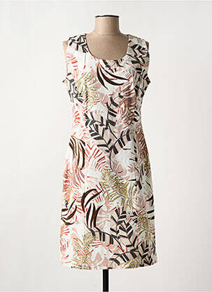 Robe mi-longue imprimé fantaisie sans manche beige FRANCE RIVOIRE femme