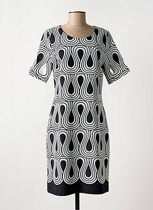 Robe mi-longue imprimé fantaisie manches courtes noir FRANCE RIVOIRE femme