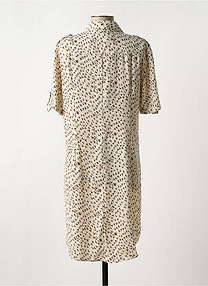 Robe mi-longue imprimé fantaisie manches courtes beige NUMEROLOGIE femme