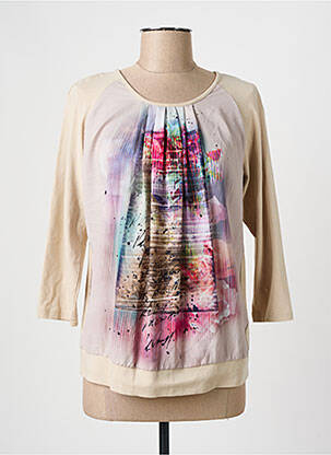Top col rond manches 3/4 beige FRANK WALDER femme
