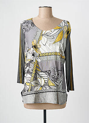 Top imprimé fantaisie manches 3/4 gris FRANK WALDER femme